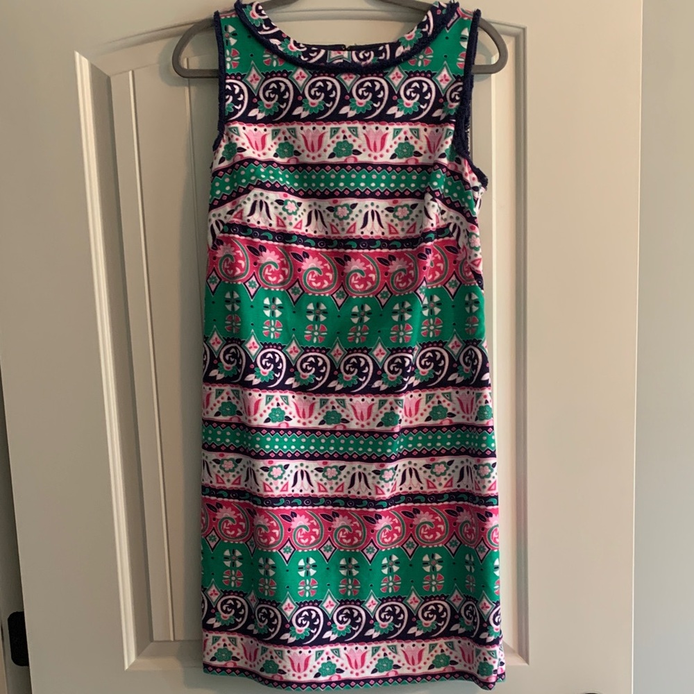 Talbots Green, Pink & Navy Printed Sleeveless Sheath Dress size 6
